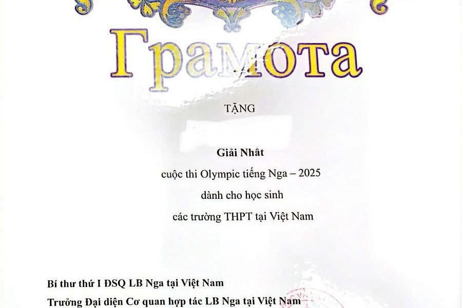 Giấy khen giải nhất Olympic Du Học Nga 2025 5