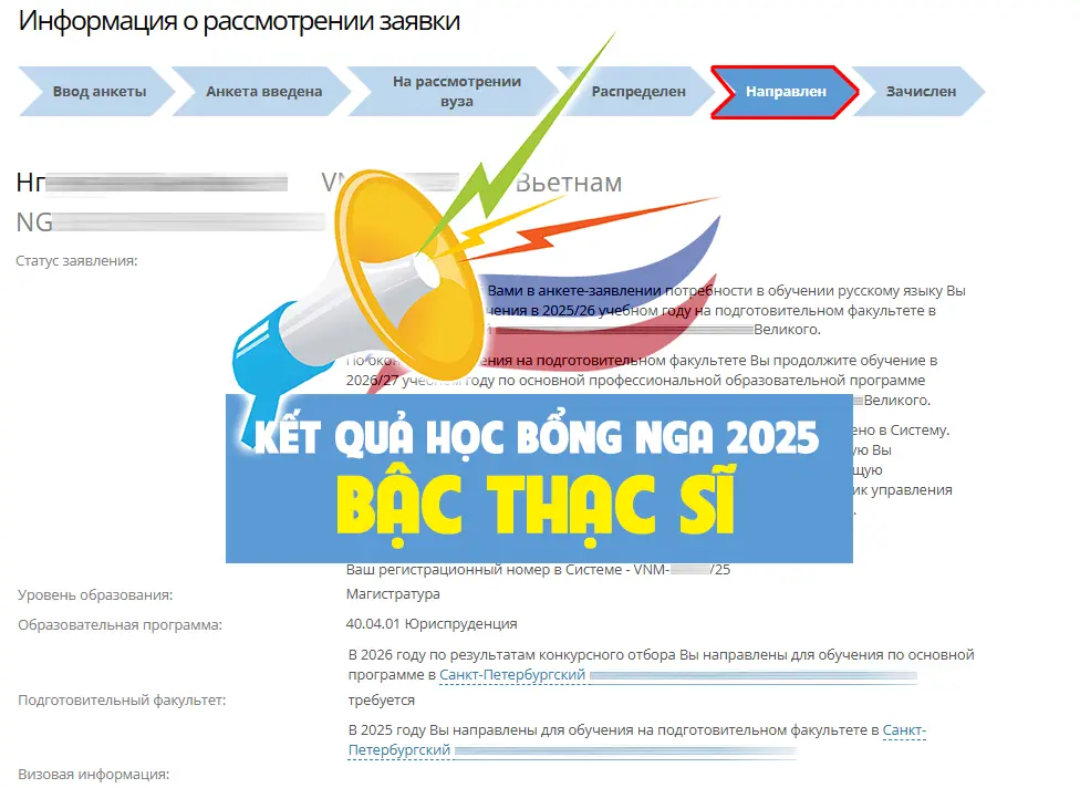 Kết quả học bổng Nga 2025 bậc Thạc sĩ – Du học Nga