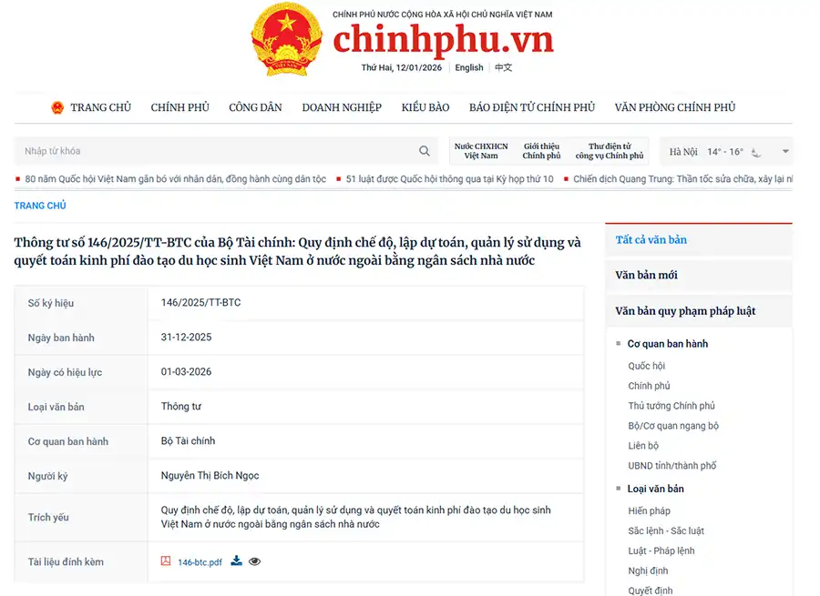 các khoản sinh hoạt phí học bổng nga 2026