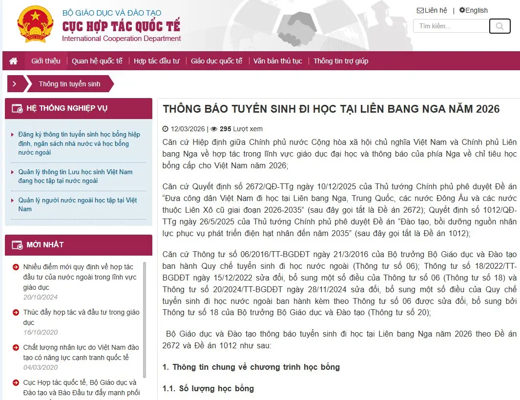 học bổng Nga 2026