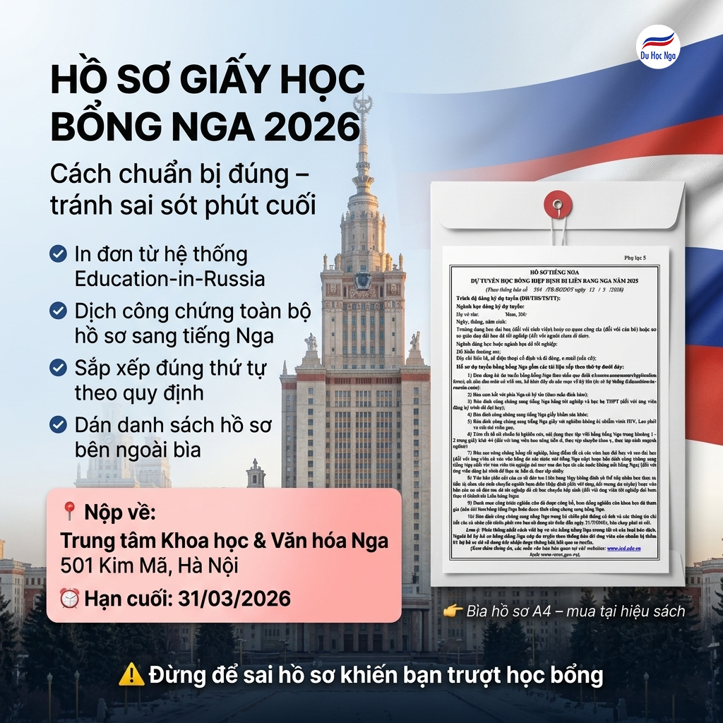 Hồ sơ giấy học bổng Nga 2026: Cách chuẩn bị đúng và hạn nộp cuối