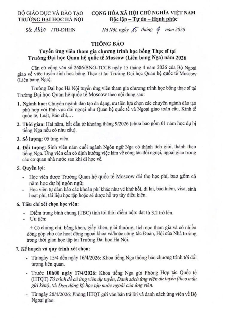 học bổng MGIMO Nga