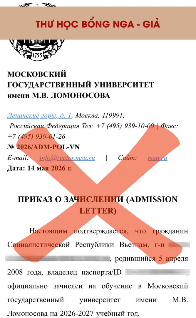 Lừa đảo học bổng Nga qua mạng xã hội và email giả