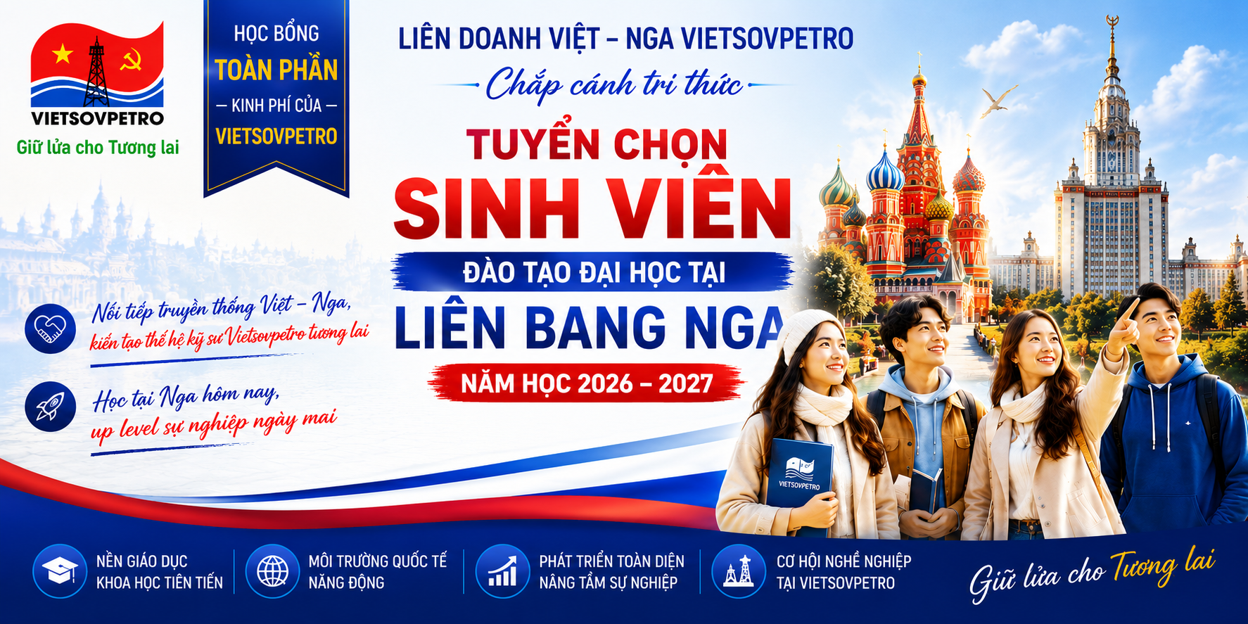 Học bổng Vietsovpetro Nga 2026 tuyển sinh du học Nga ngành dầu khí
